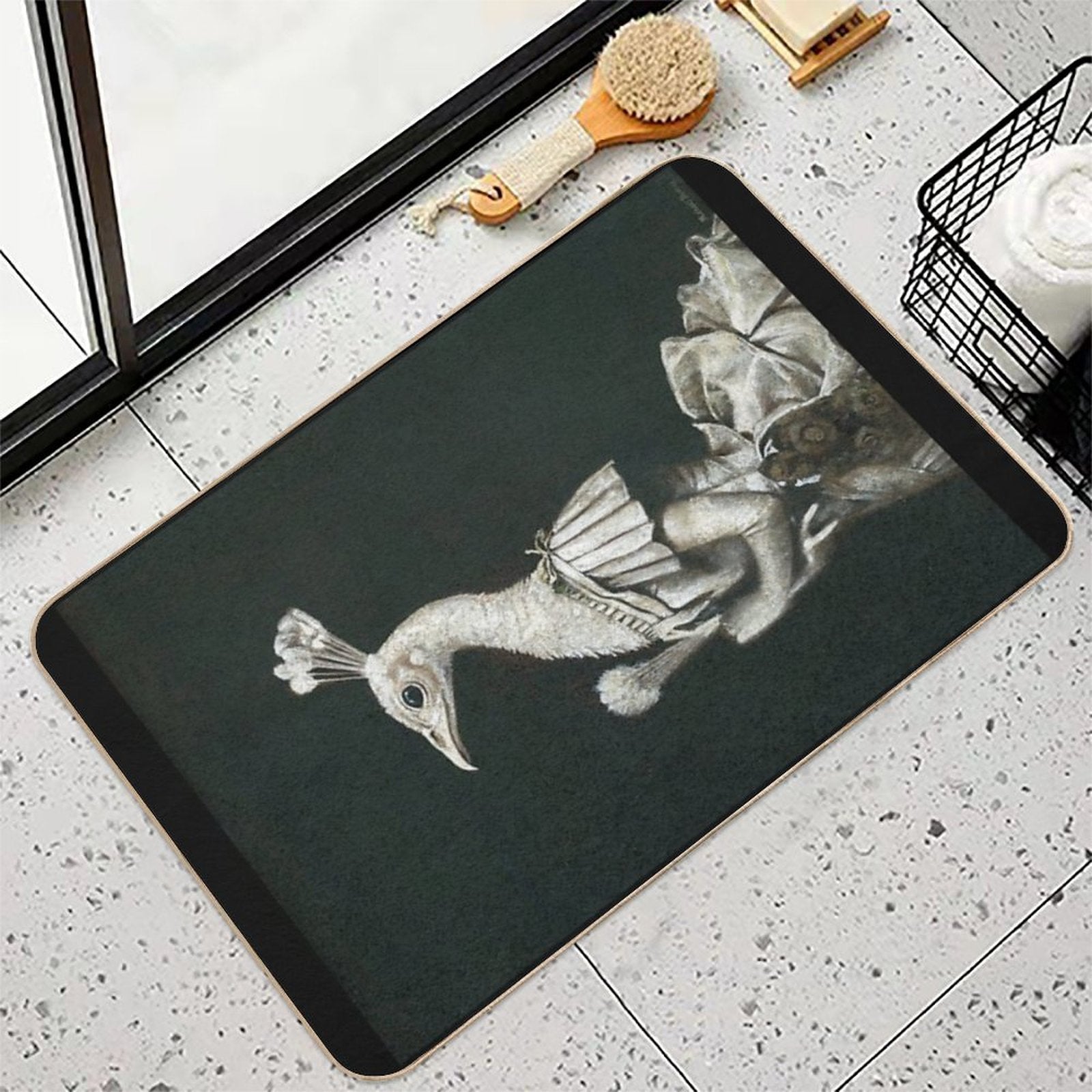 Victorian Peacock Lady  Repositionable Bath Mat