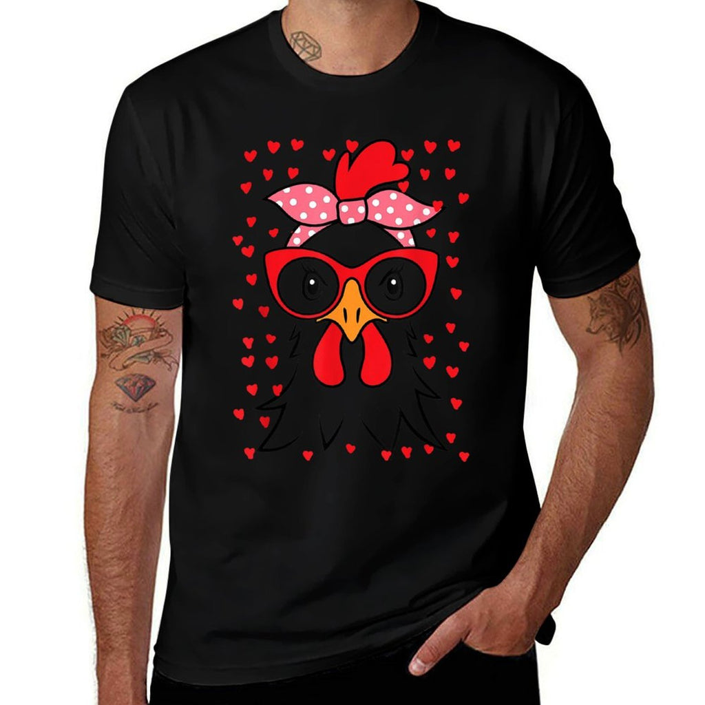 Cute Women Girl Chicken With Bandana Headband And Glasses  Stretchy T-Shirt