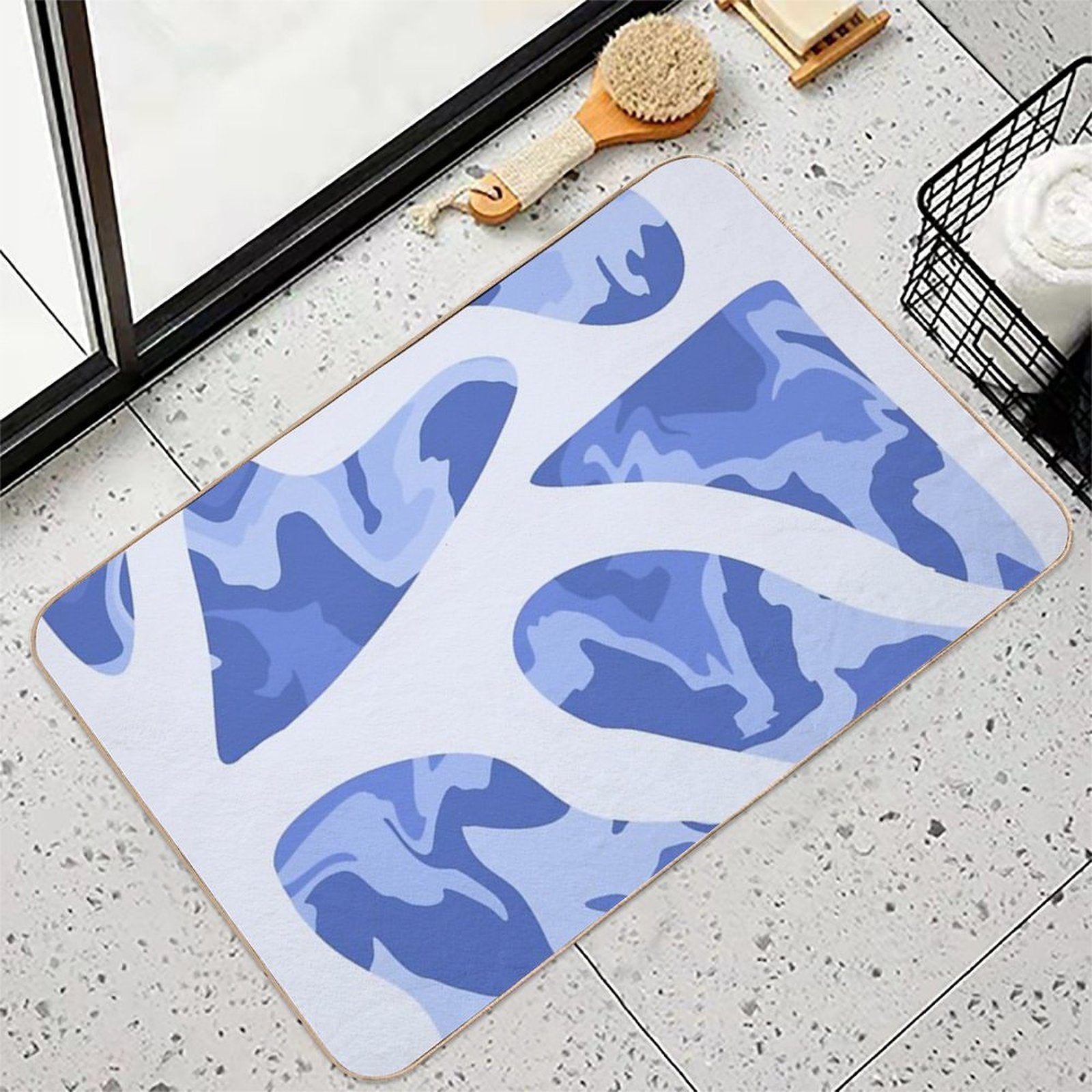 Swirly Blue Retro Splash  Slip-Resistant Bath Mat