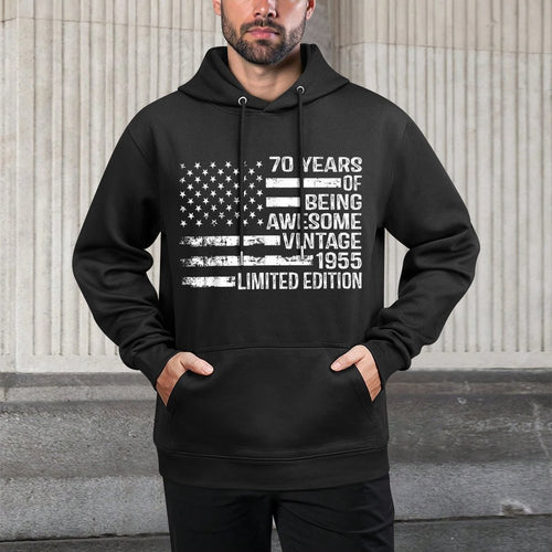 70 Years Old Birthday Vintage American 70th Birthday Shape Retention Hoodie