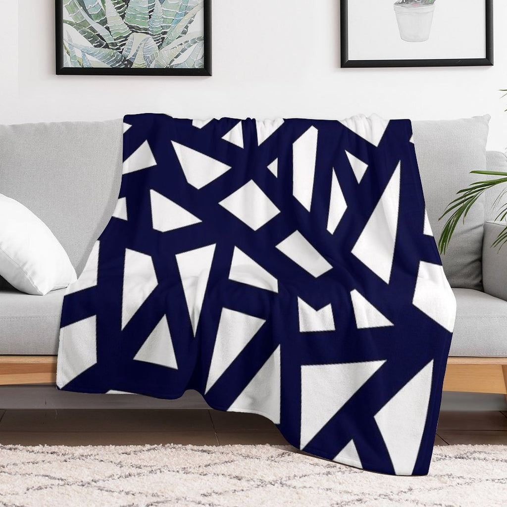 Navy Blue Thick Mosaic Lines On White Comfort Throw Blanket
