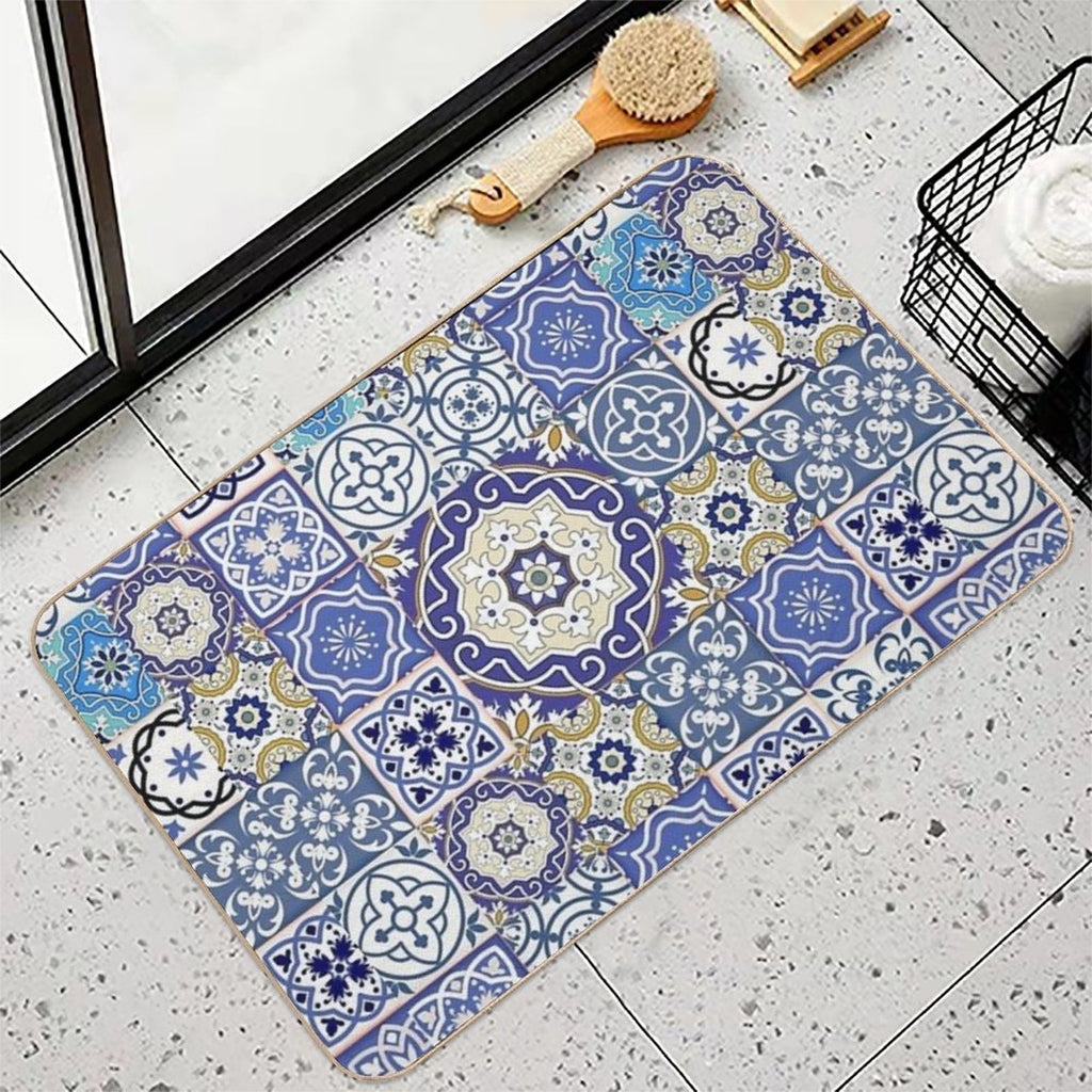 Blue Moroccan Tile Pattern  Rapid-Drying Bath Mat