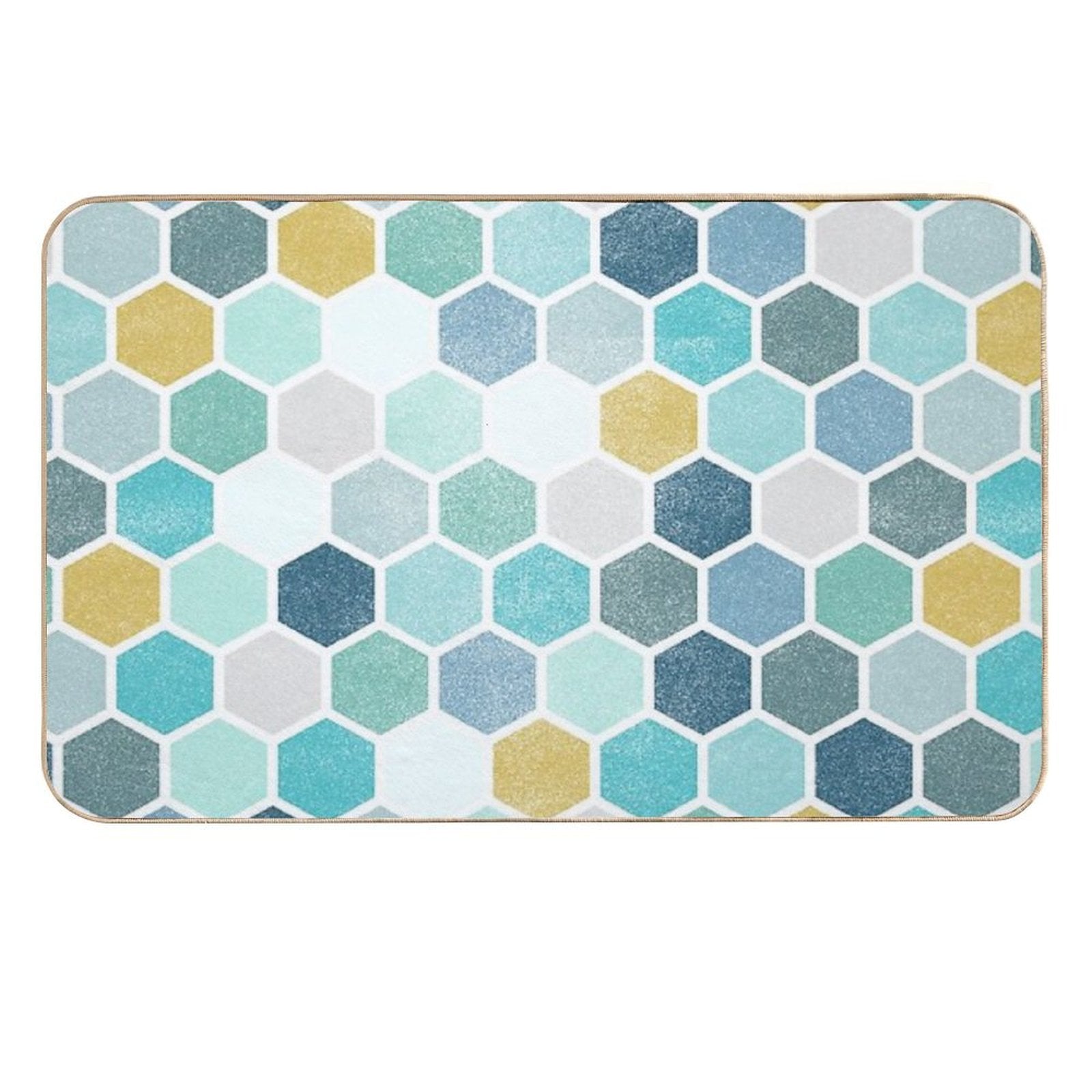 Blue Hue Hexagon Pattern  Fade-Resistant Bath Mat