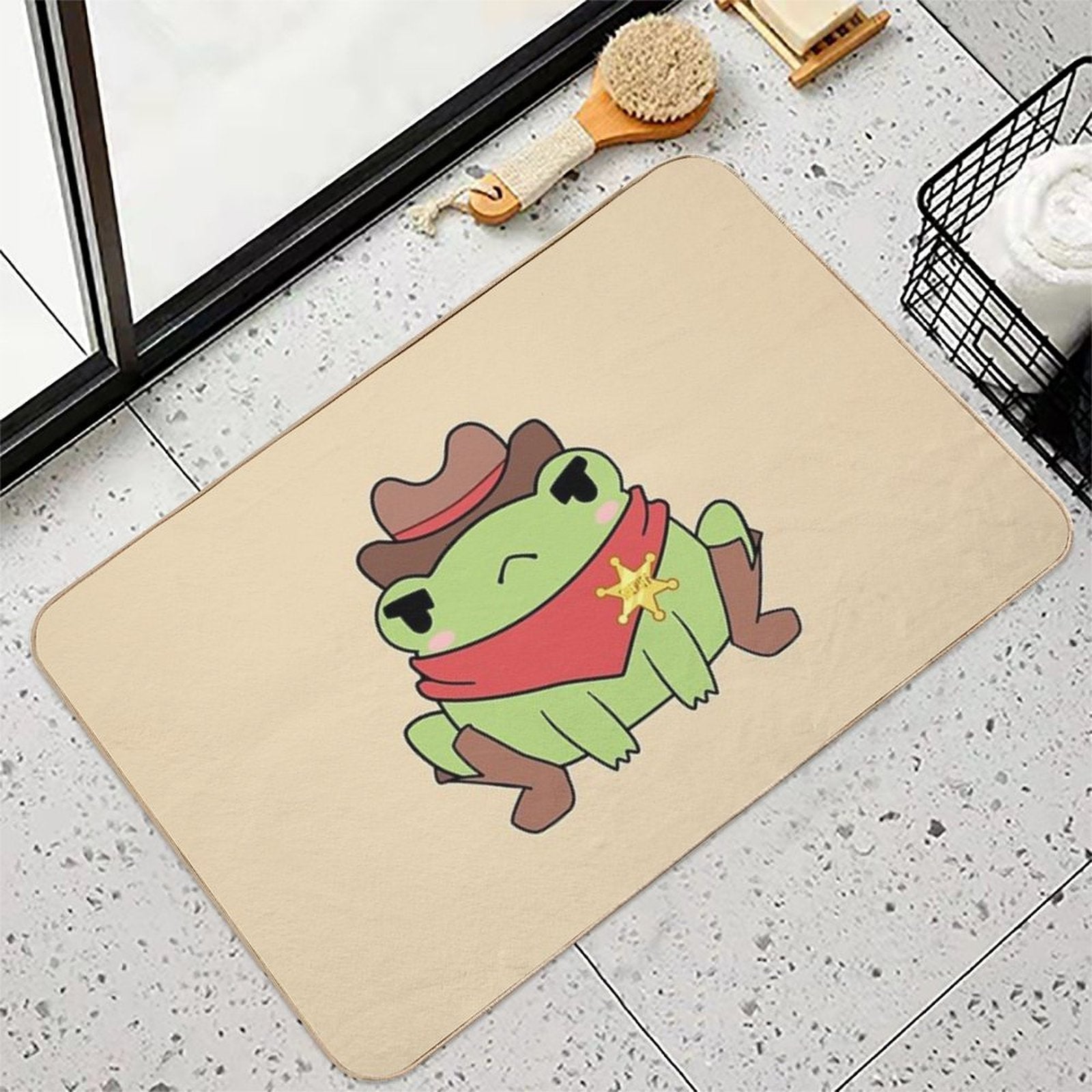 Cute Cowboy Frog  Dirt-Trapping Bath Mat