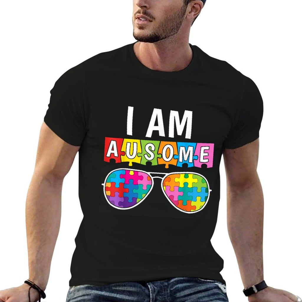 I Am Ausome Autistic Autism Awareness Puzzle Sunglasses Kids Comfortable T-Shirt