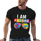 I Am Ausome Autistic Autism Awareness Puzzle Sunglasses Kids Comfortable T-Shirt