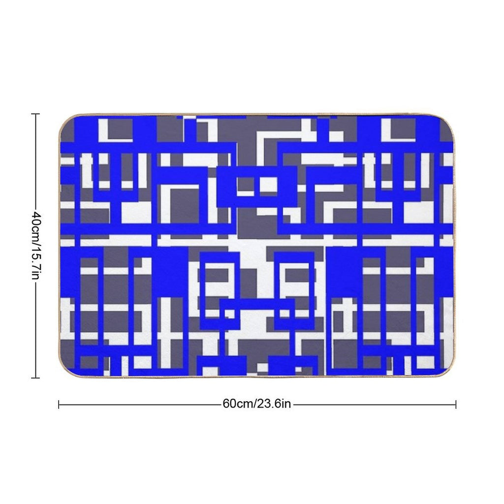 Geometric Shapes Pattern Blue White Cut Out  Absorbent Bath Mat