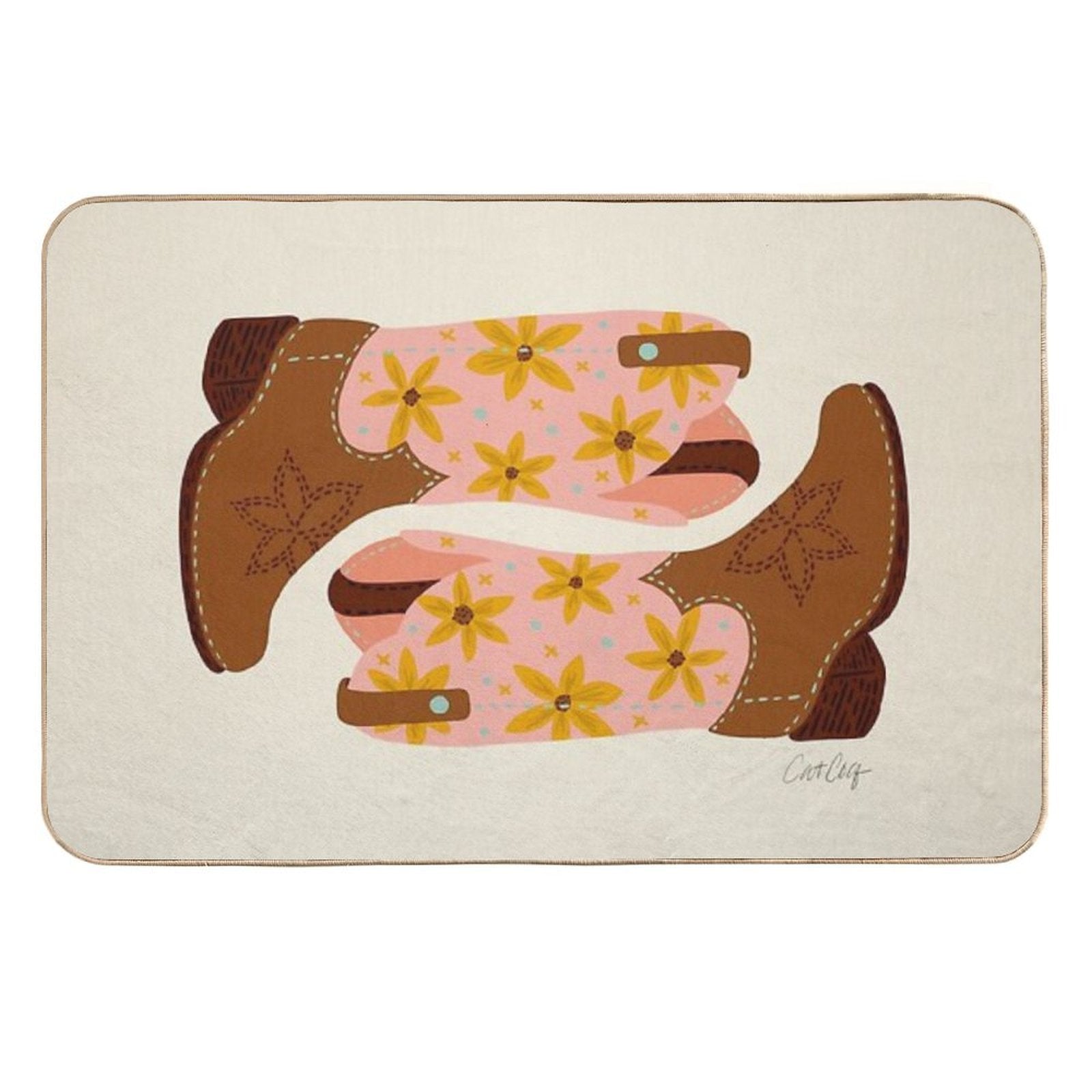 Cowgirl Boots – Blush & Mint  Repositionable Bath Mat