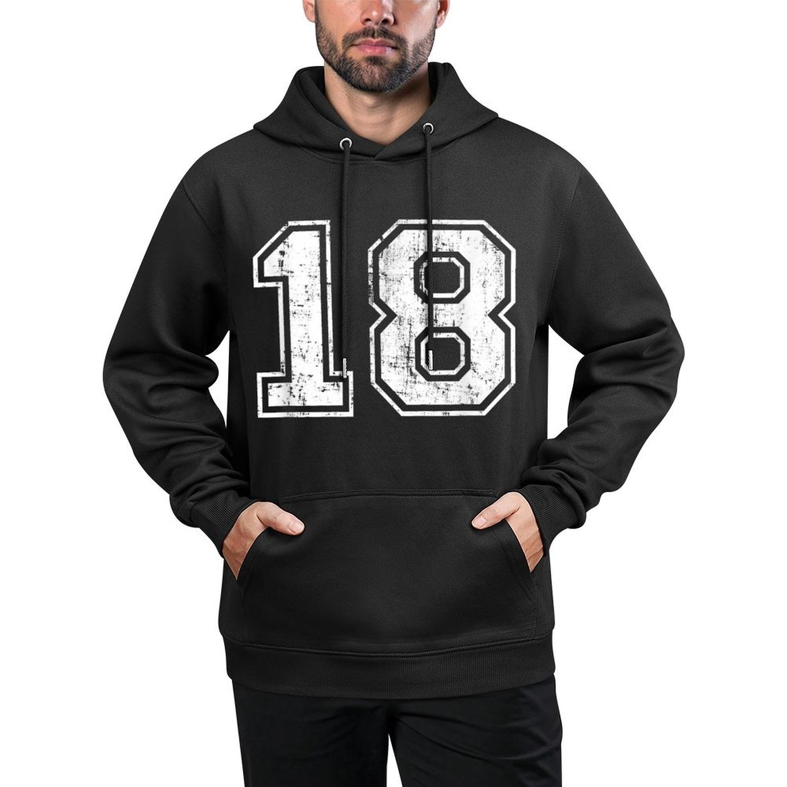 Number 18 Eighteen Distressed Vintage Sports Team Practice All-Day Comfort Hoodie
