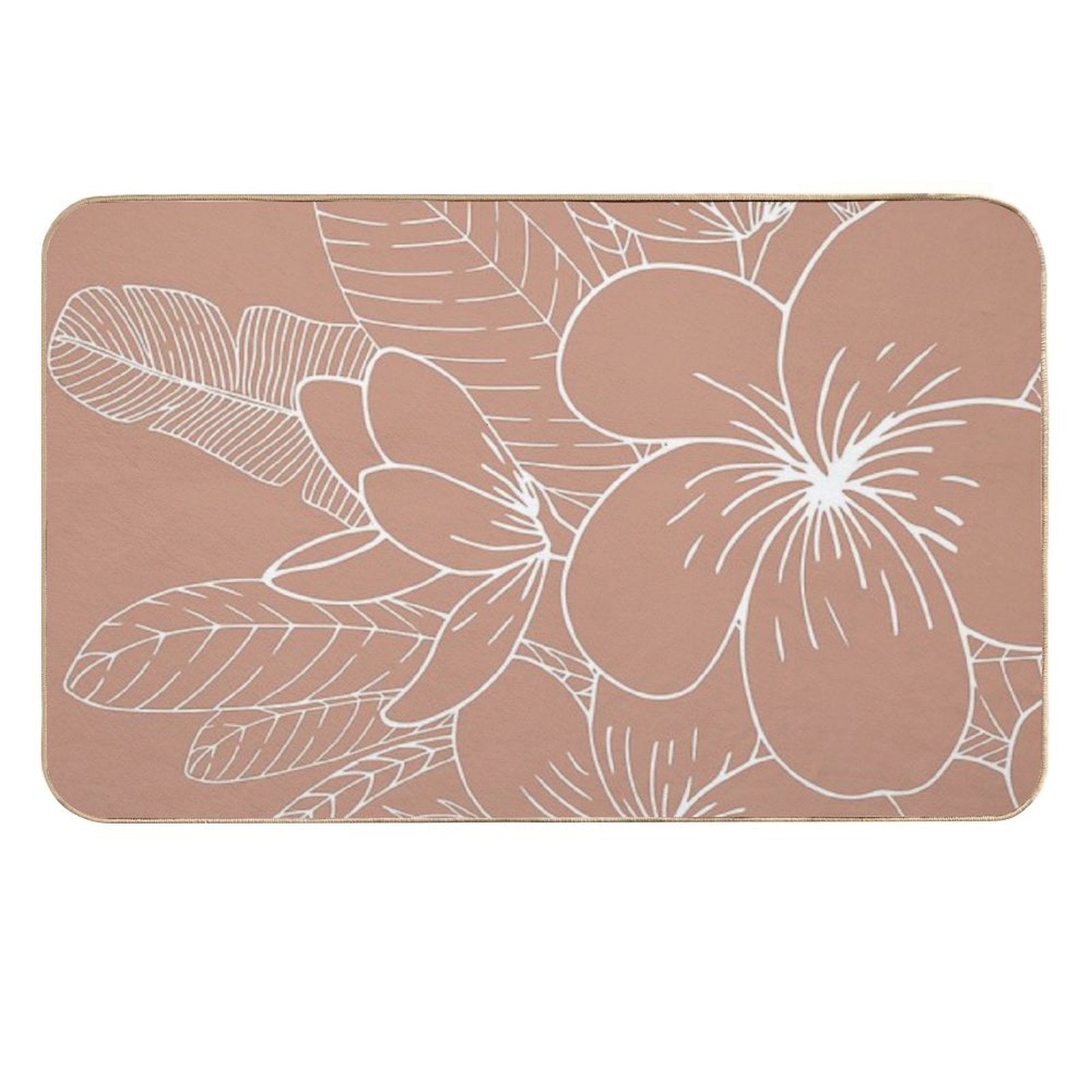 Hawaii Prints, Pink, Floral, Line Drawing,  Fade-Resistant Bath Mat