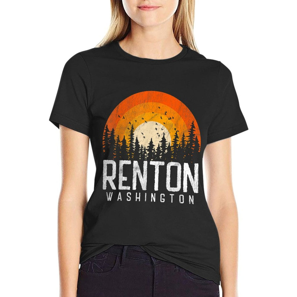 Renton Washington WA Retro 70s 80s 90s Vintage Gift  Ribbed Collar T-Shirt