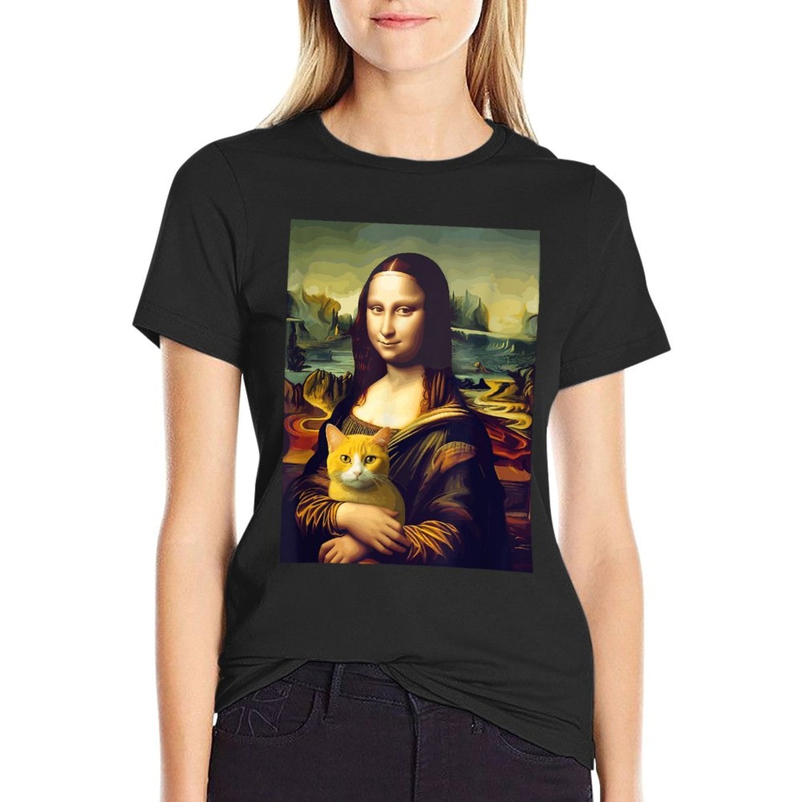 Leonardo Da Vincis Mona Lisa Holding A Cat Funny Art for Men Women Girls Kids  Quick-drying T-Shirt