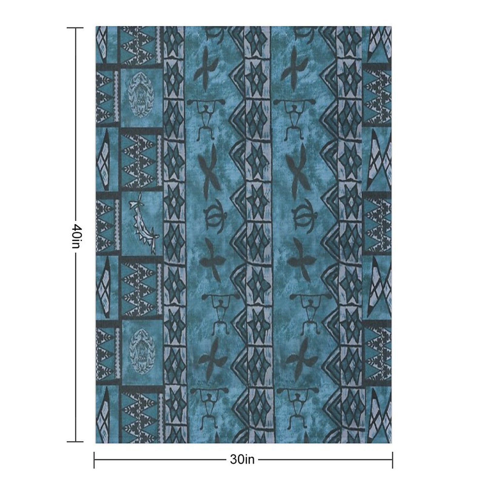 Vintage Hawaiian Tapa Ocean Blue Durable Throw Blanket