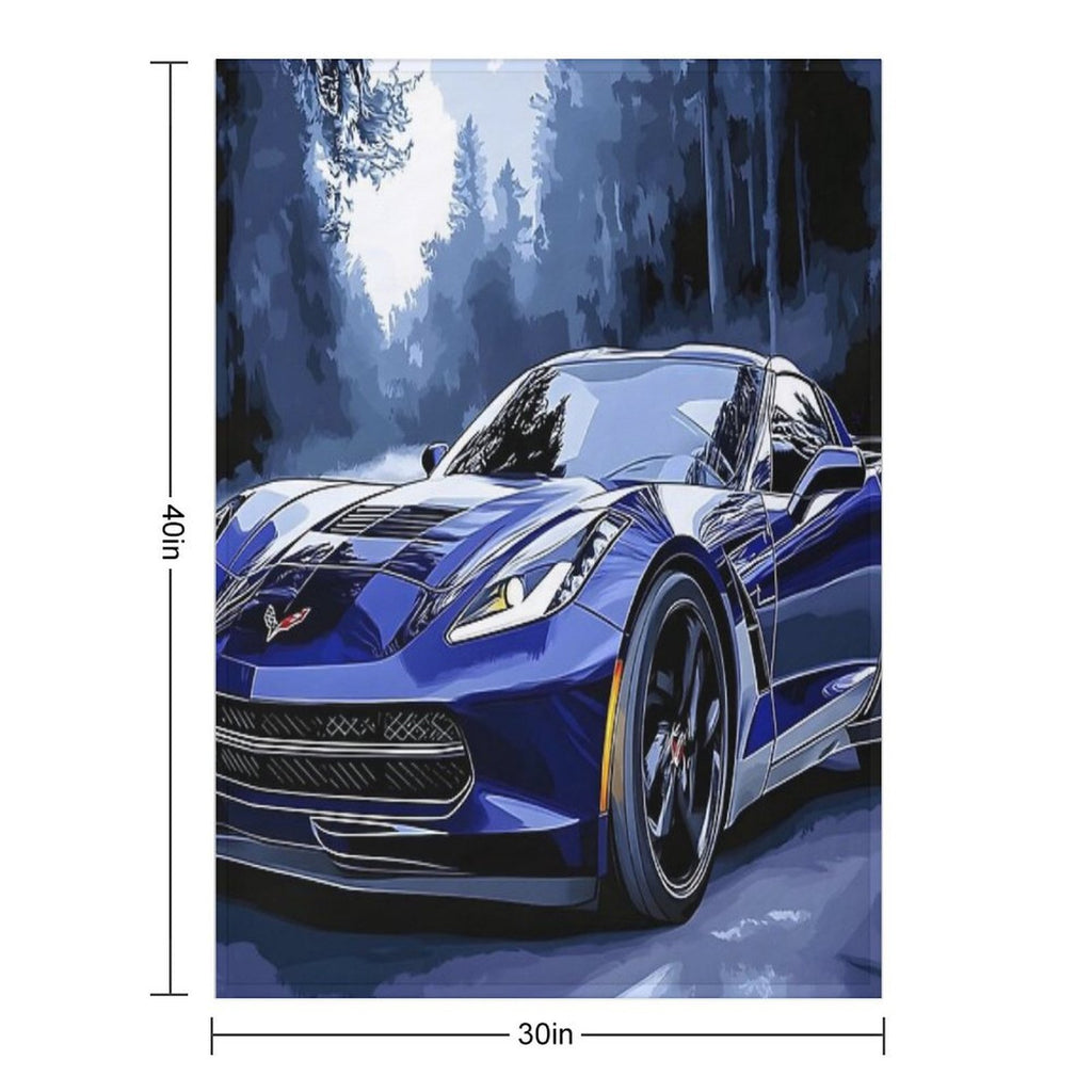 Digital Pop Art – Blue Chevrolet Corvette Stingray C7 VII Premium Throw Blanket