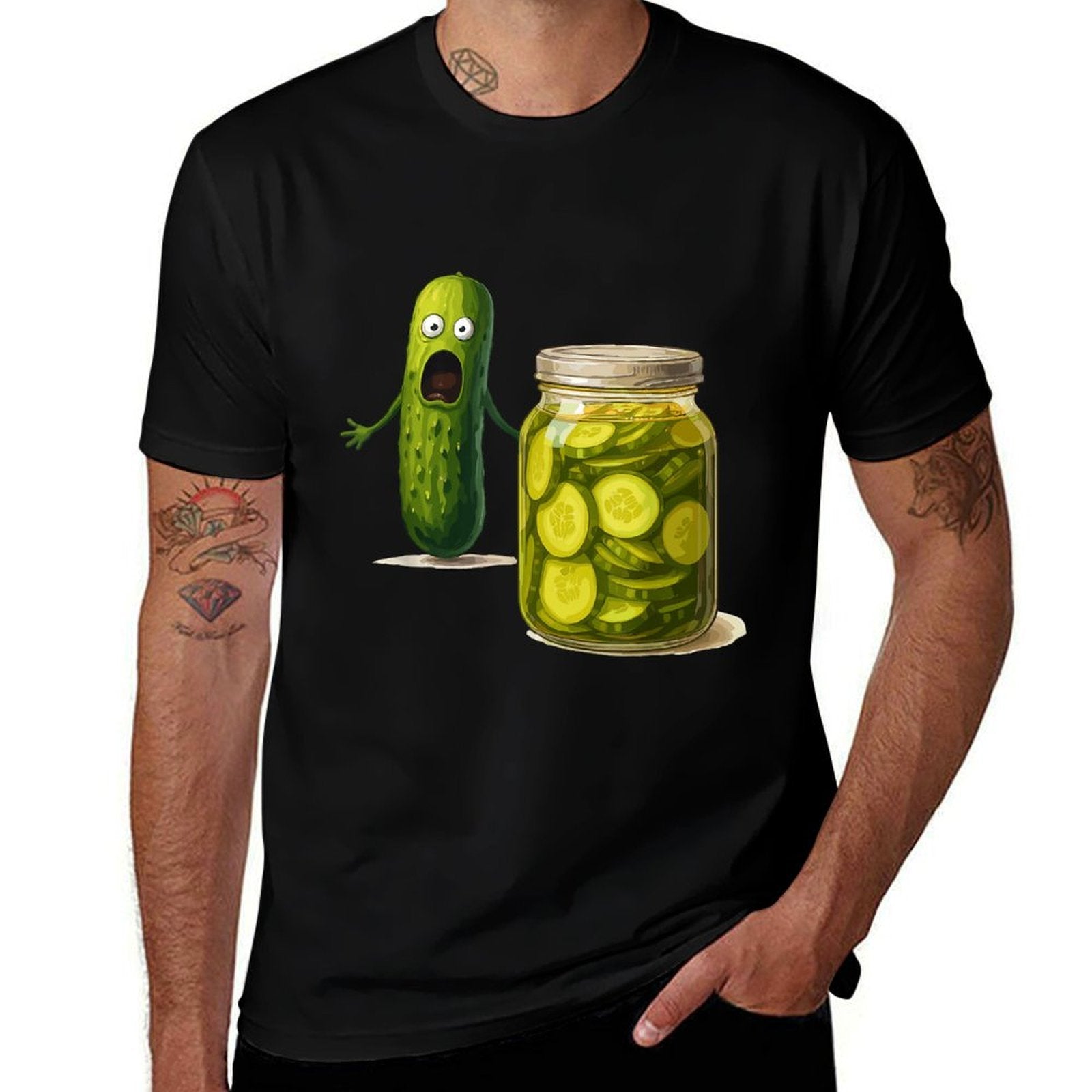 Funny Screaming Pickle Cucumber Jar Joke  Relaxed-fit T-Shirt