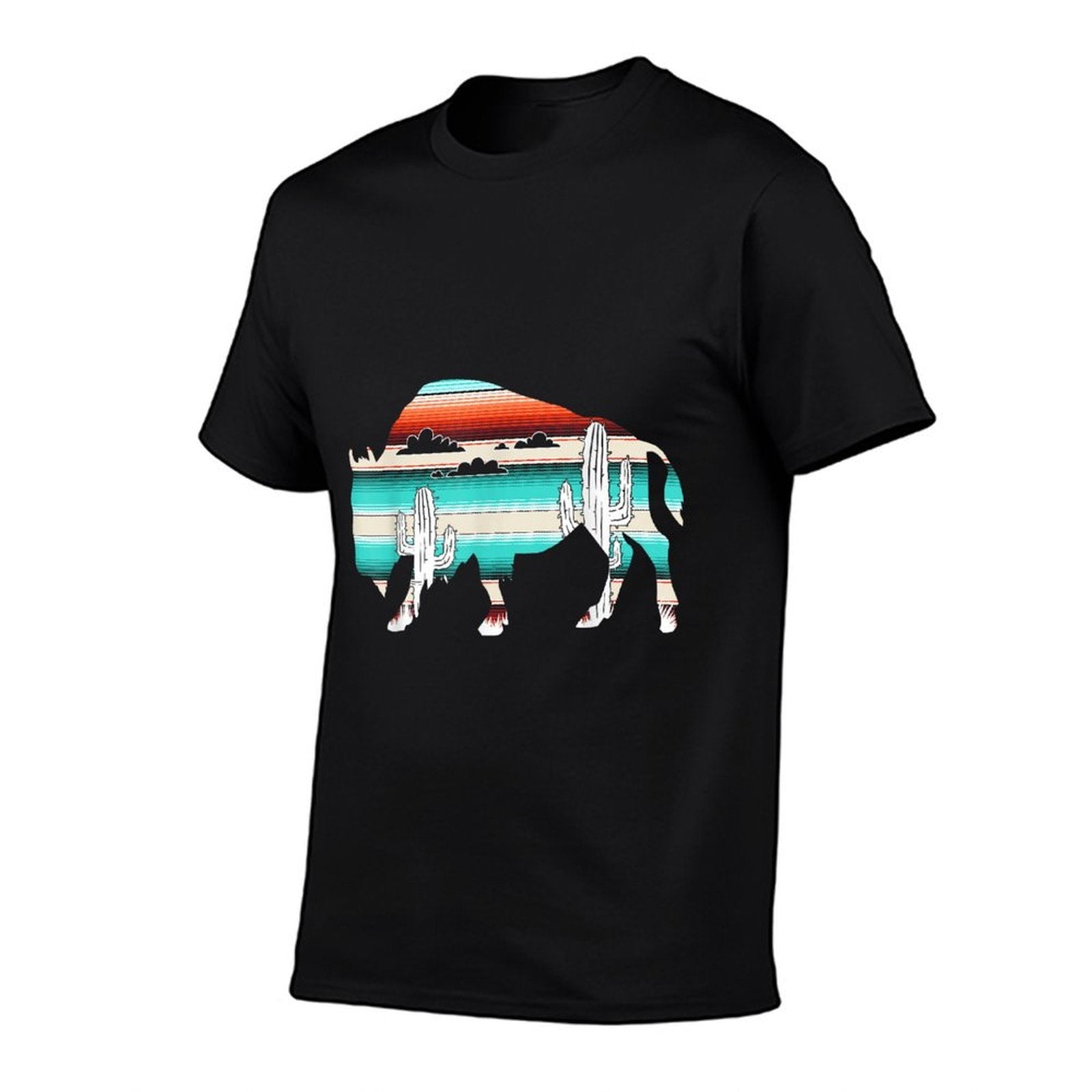 Funny Bison Desert Cactus Serape Western  Durable T-Shirt