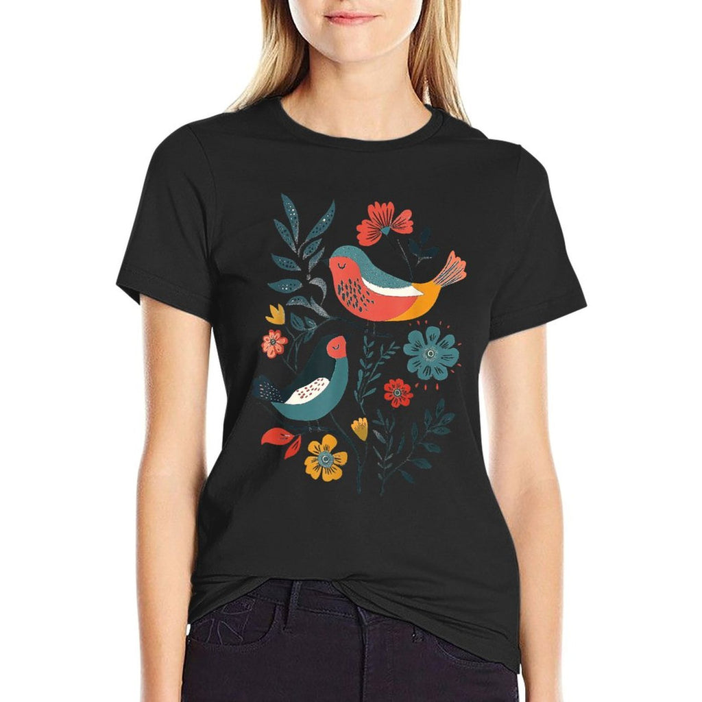 Folk Art Birds  Tagless Design T-Shirt