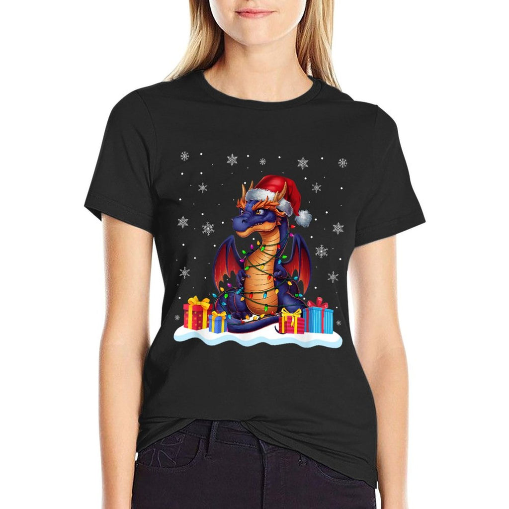 Dragon Santa Hat Christmas Tree Light Xmas Pajama  Heathered Texture T-Shirt