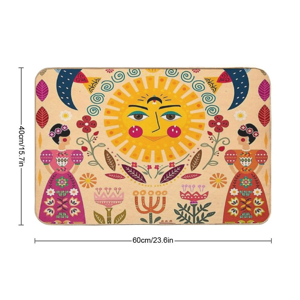 Folk Art Inspired By The Fabulous Frida  Stain-Proof Bath Mat