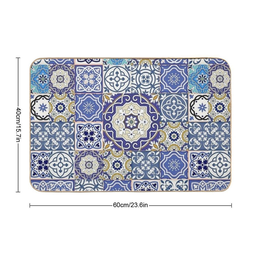 Blue Moroccan Tile Pattern  Rapid-Drying Bath Mat