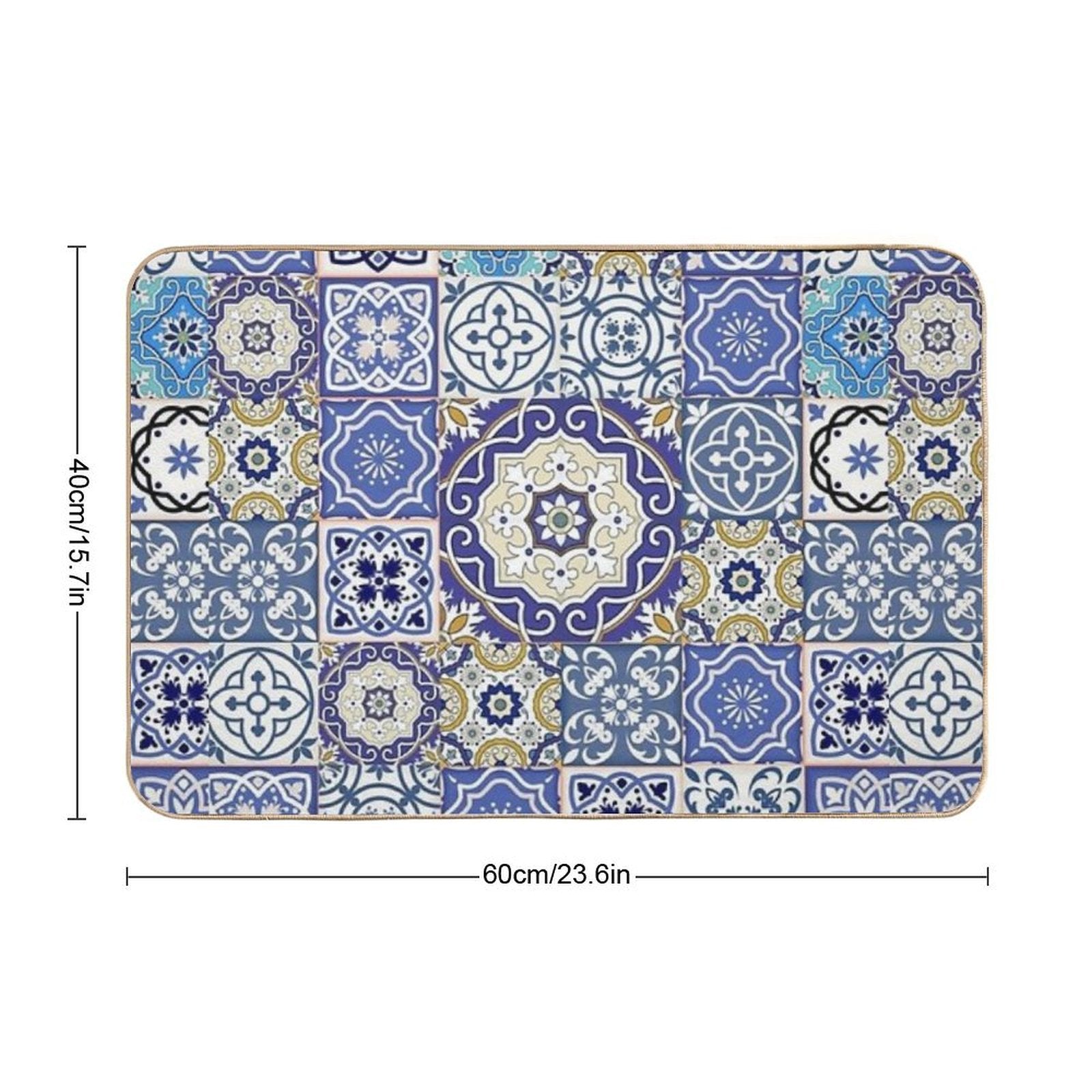 Blue Moroccan Tile Pattern  Rapid-Drying Bath Mat