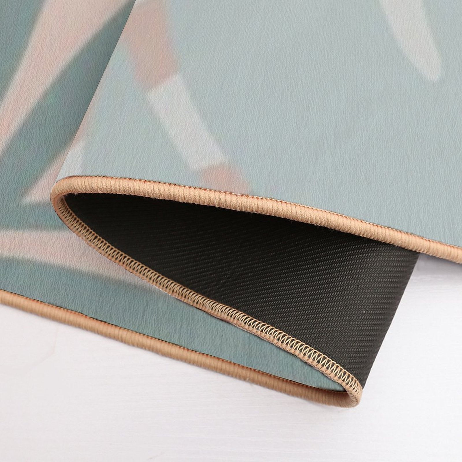 Green And Pink Palm Plant And Monstera Leaf Boho Illustration #1  Long-Lasting Bath Mat