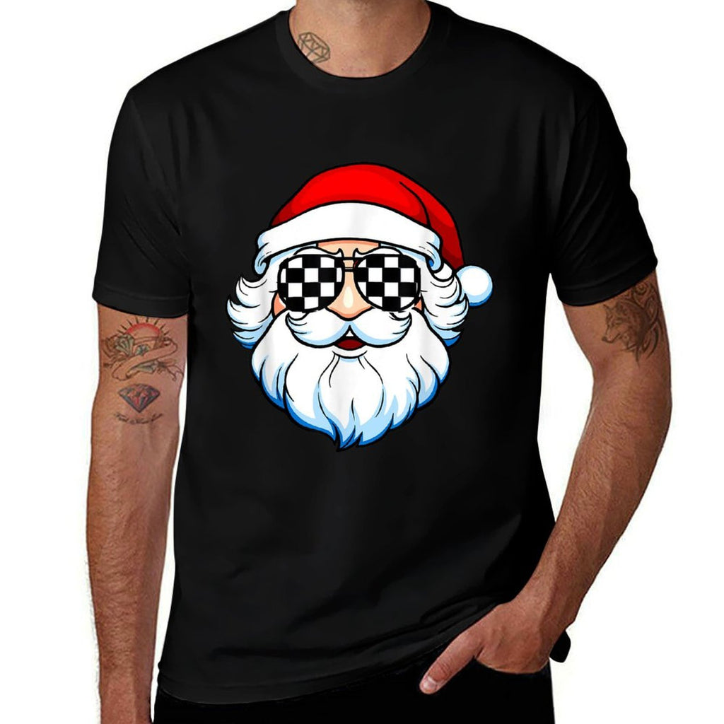 Race Car Racetrack Christmas Santa Checkered Racing  Oversized Silhouette T-Shirt