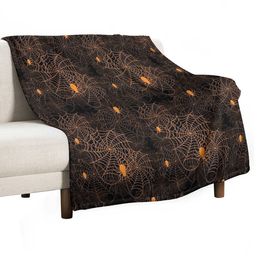 Halloween Spider Web Pattern Orange on Black Machine-washable Throw Blanket