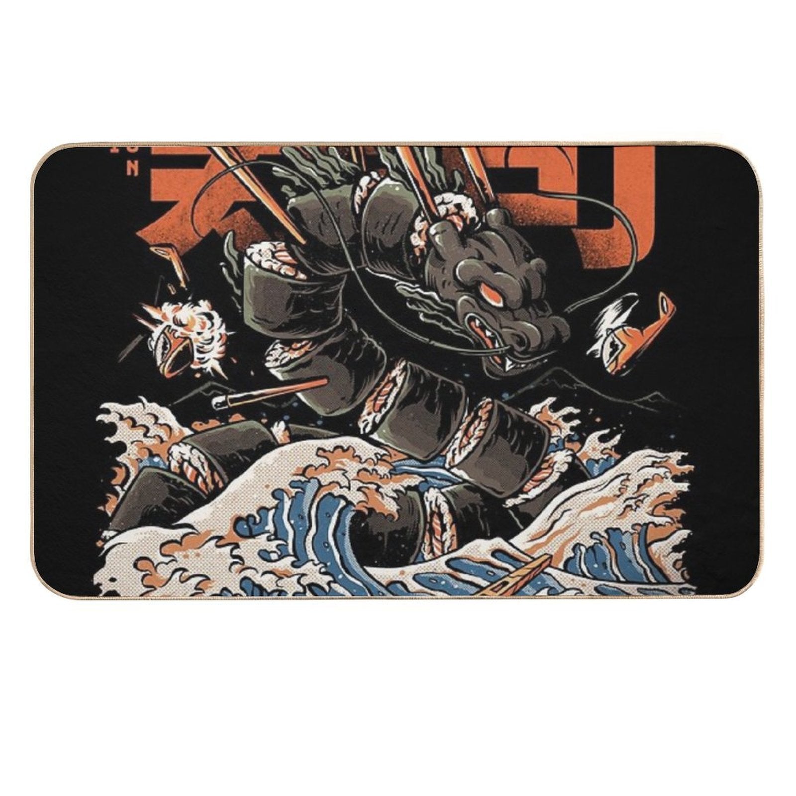 The Black Sushi Dragon  Fade-Resistant Bath Mat