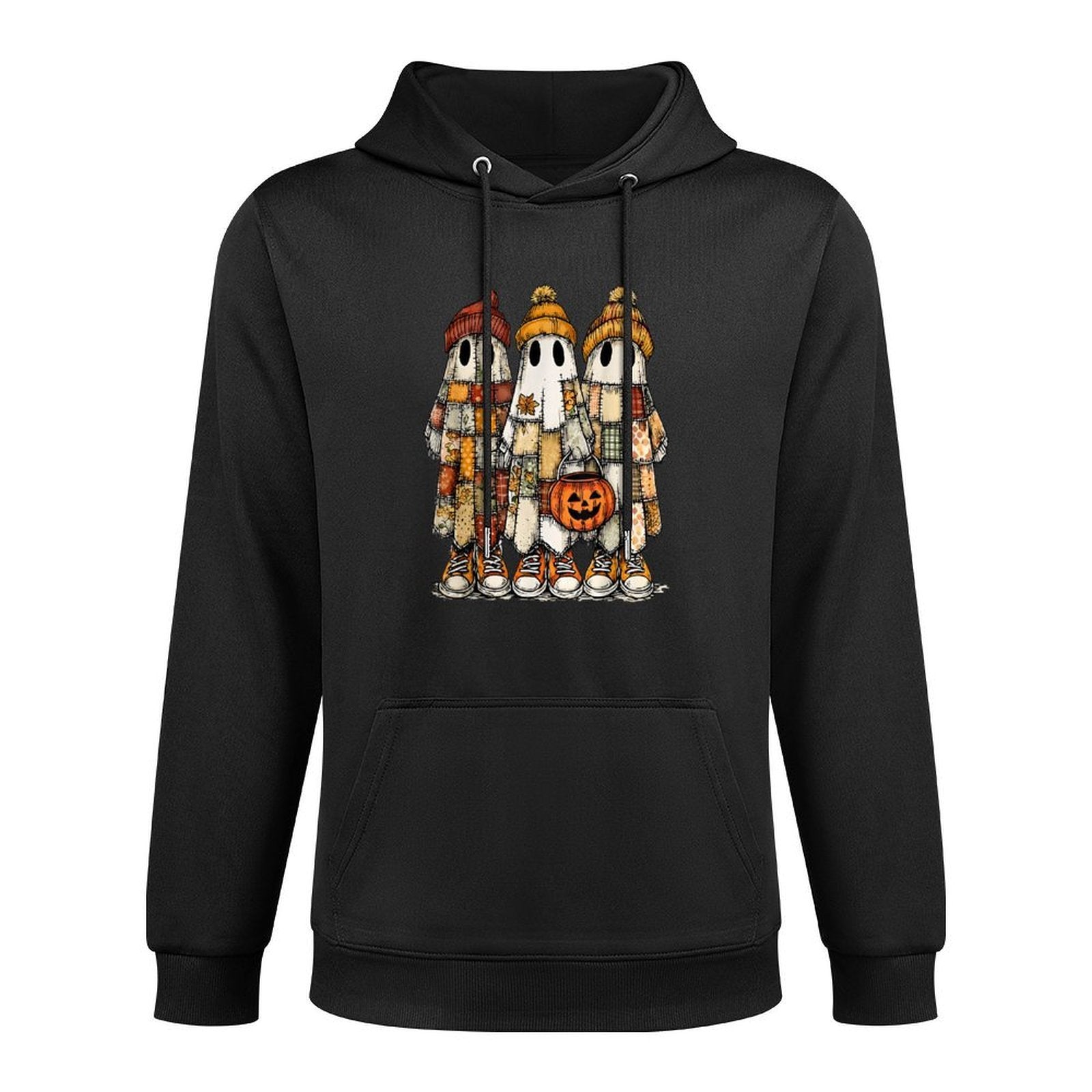 Patchwork Ghosts Cozy Spooky Fall Pumpkin Ghost Halloween Versatile Streetwear Hoodie