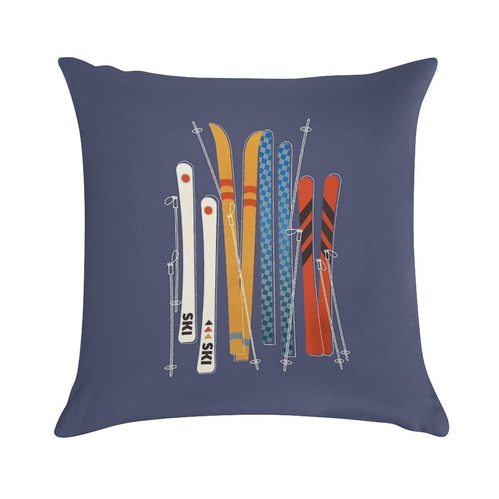 Retro Colorful Skis Soft Style Accent Throw Pillow