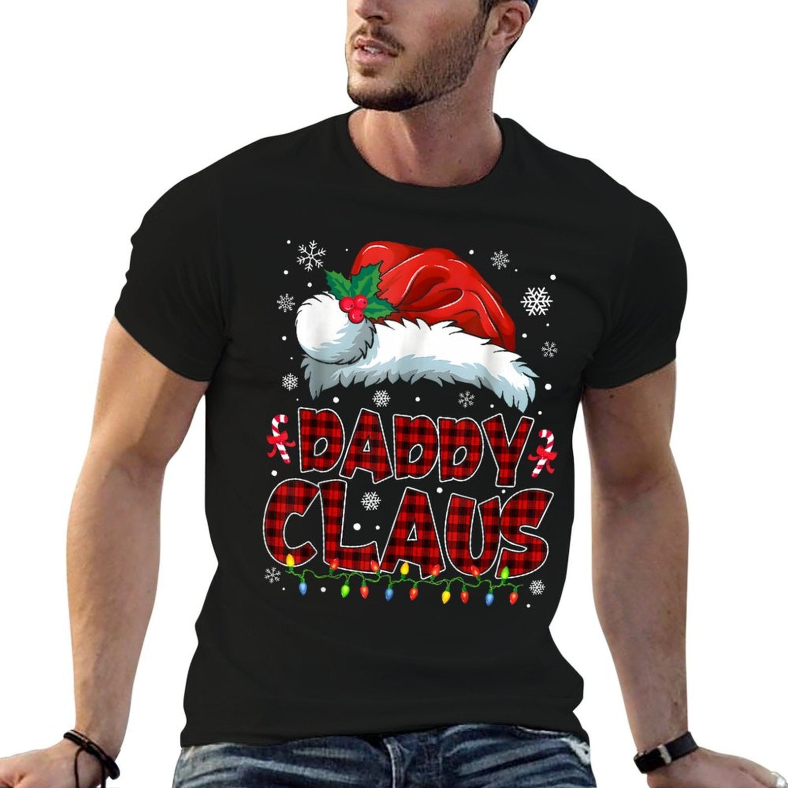 Daddy Claus Christmas Lights Pajama Family Group Matching  Breathable T-Shirt