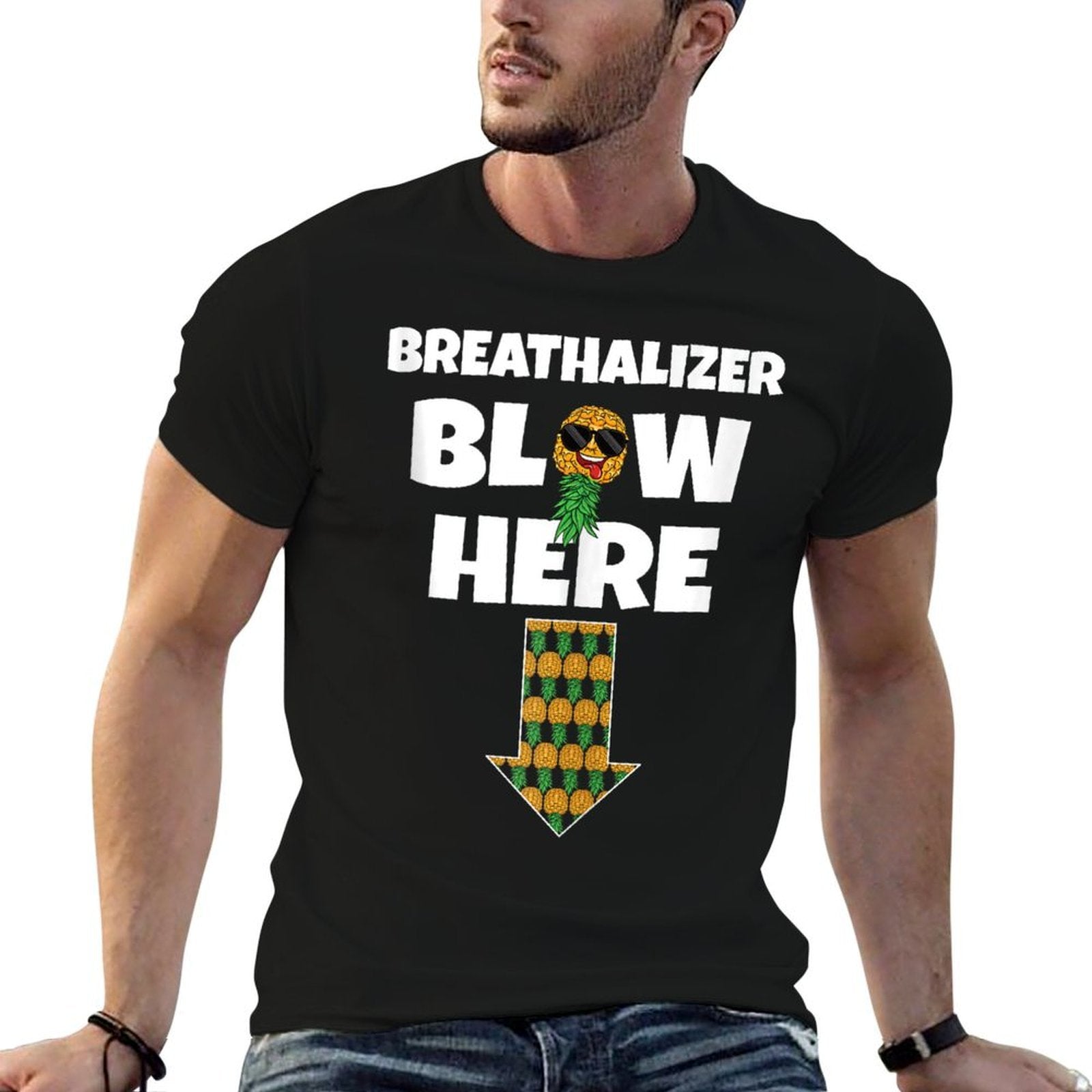 Mens Breathalizer Blow Here Upside Down Pineapple Swinger Men  Lightweight T-Shirt