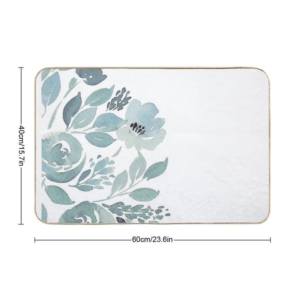Pastel Green And White Rose Flower Watercolor Floral Bloom Spring Pattern  Multi-Purpose Bath Mat