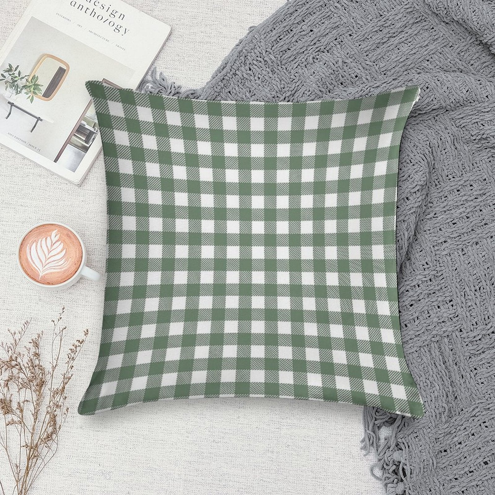 Plaid (sage Greenwhite) Soft Skin-Friendly Throw Pillow