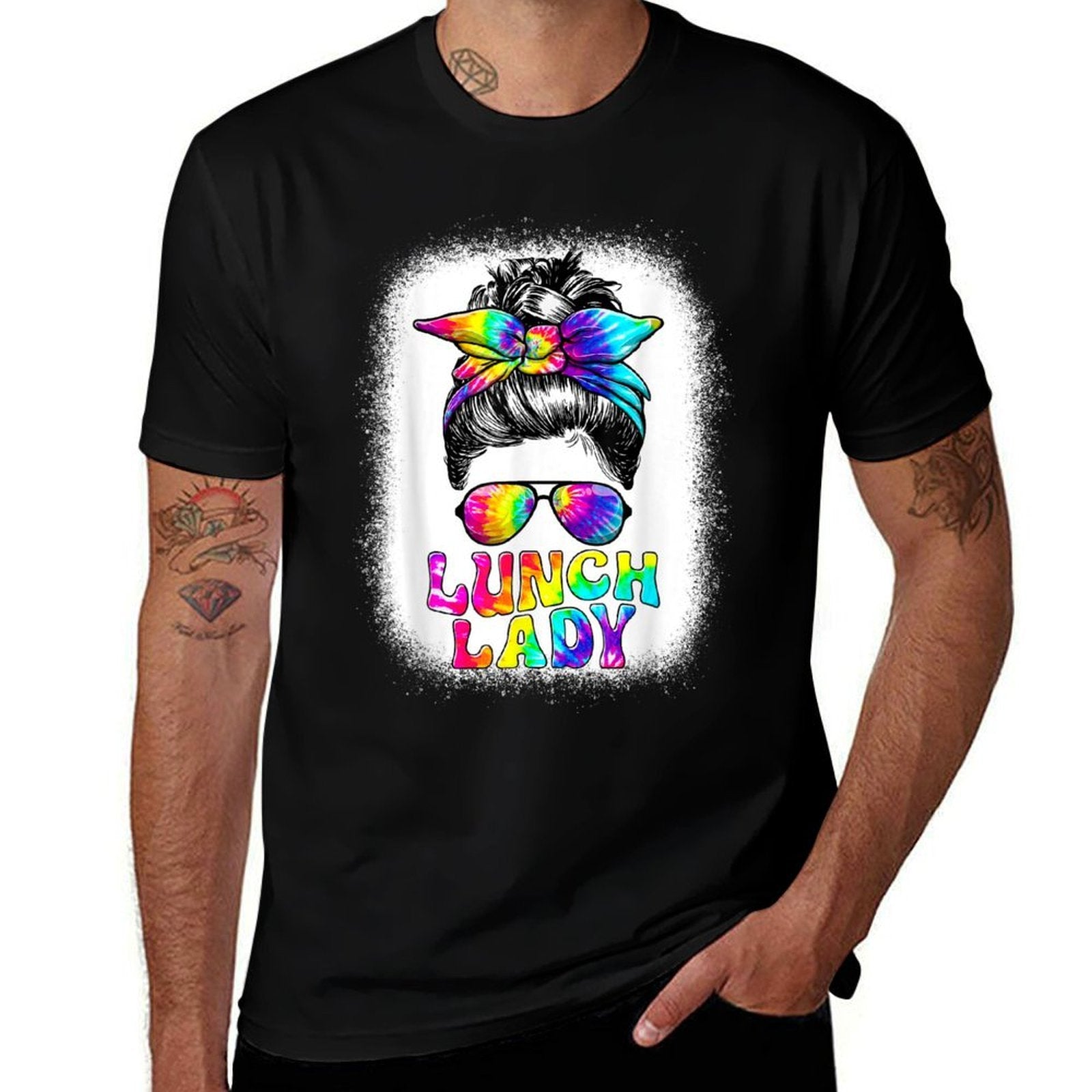 Lunch Lady Messy Bun Retro Lunch Ladies Squad Cafeteria Crew  Rolled Sleeves T-Shirt