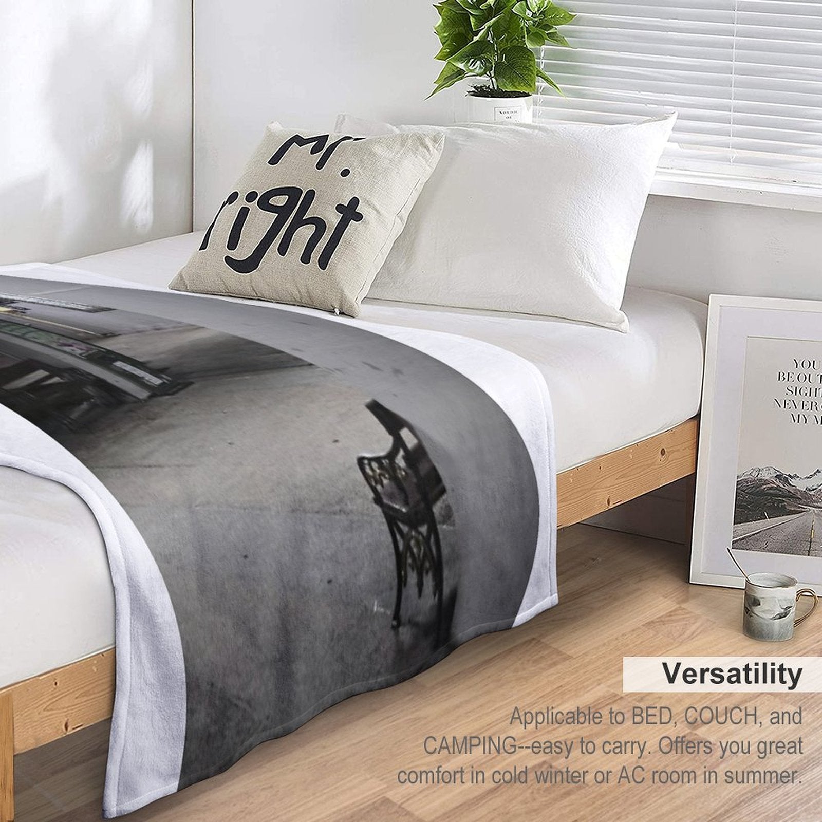 The Waiting Corner – Liminal Bench Scene at Night Machine-washable Throw Blanket