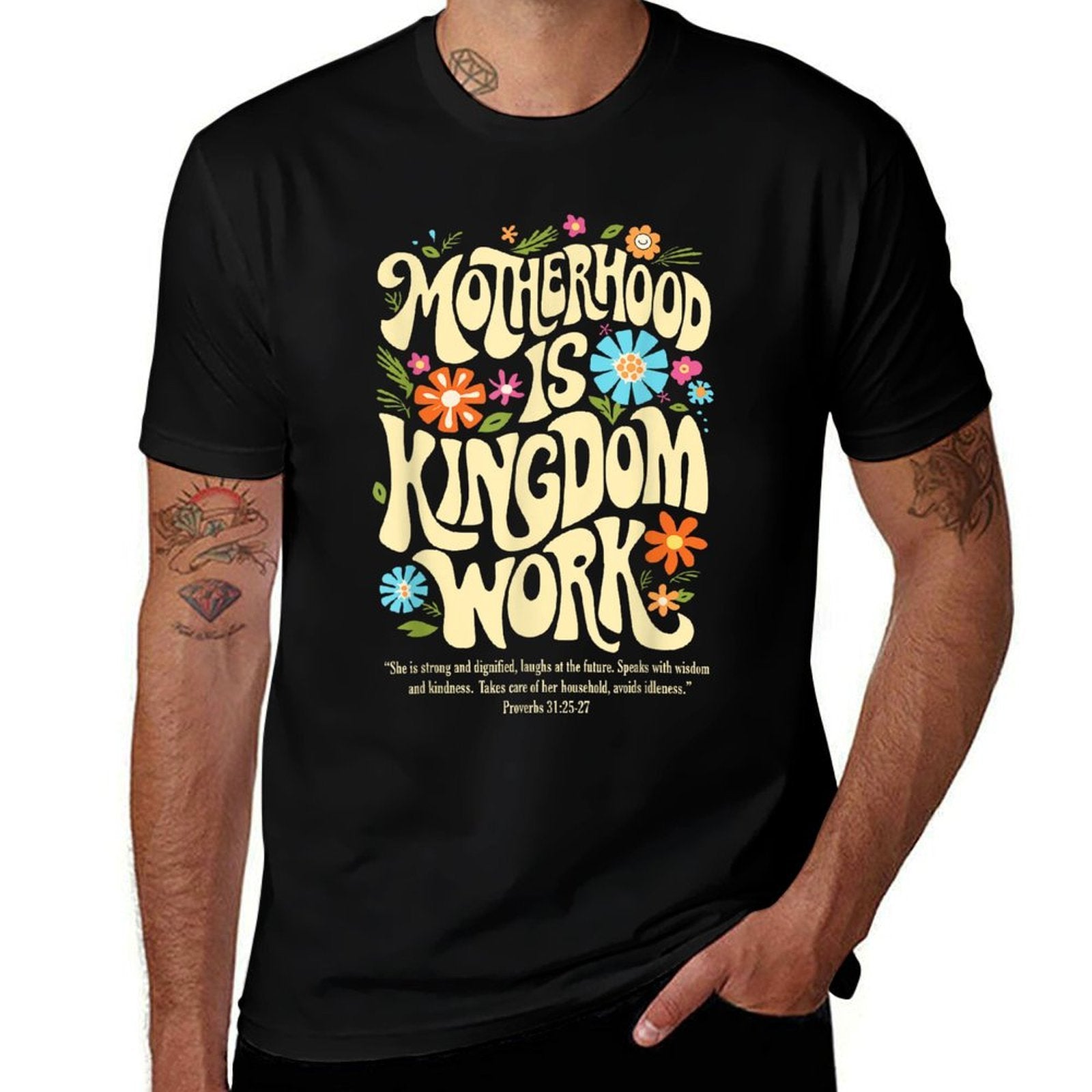 Floral Vintage Motherhood Is Kingdom Work Mama Mothers Day  Polyester Blend T-Shirt
