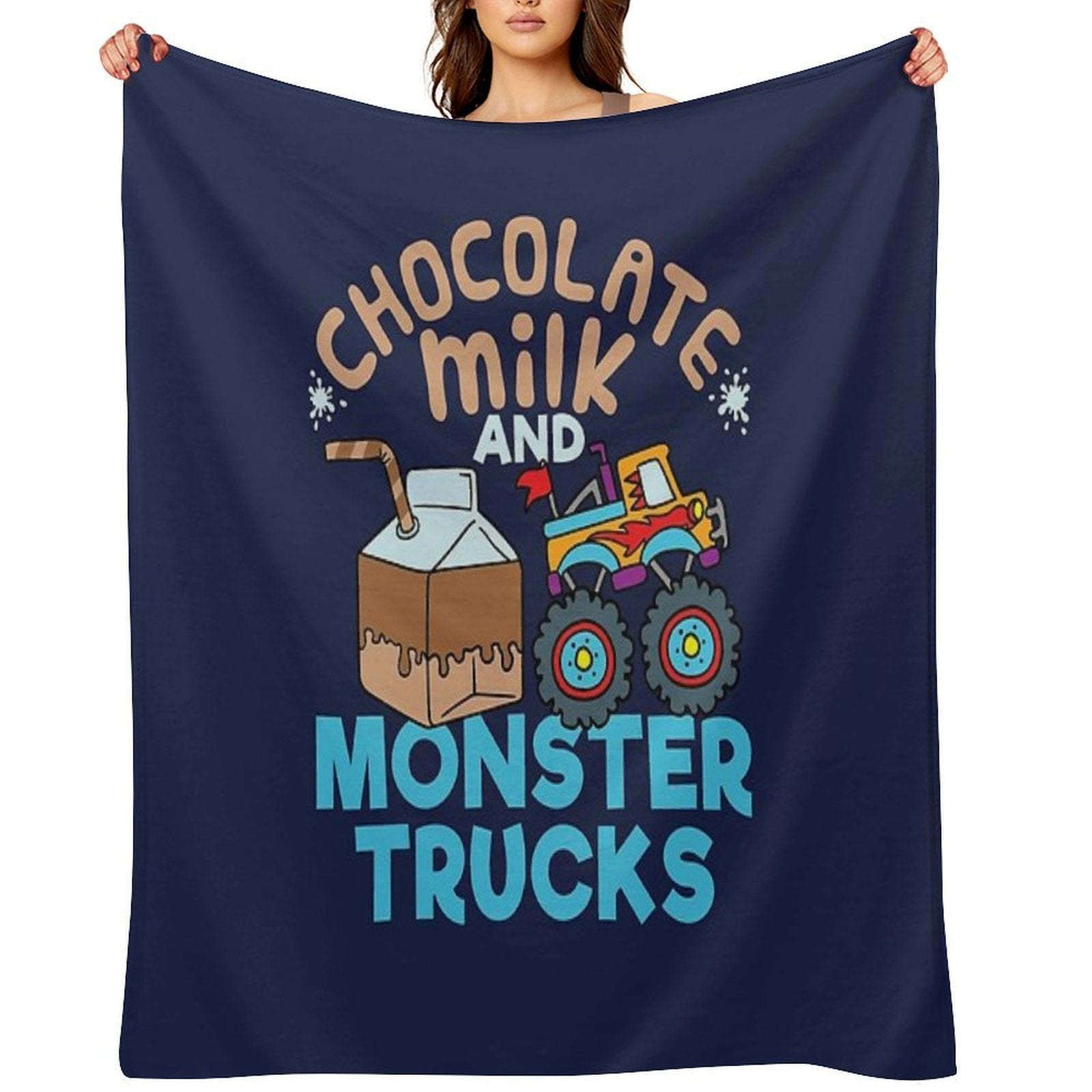 Chocolate Milk And Monster Trucks Velvety-soft Throw Blanket