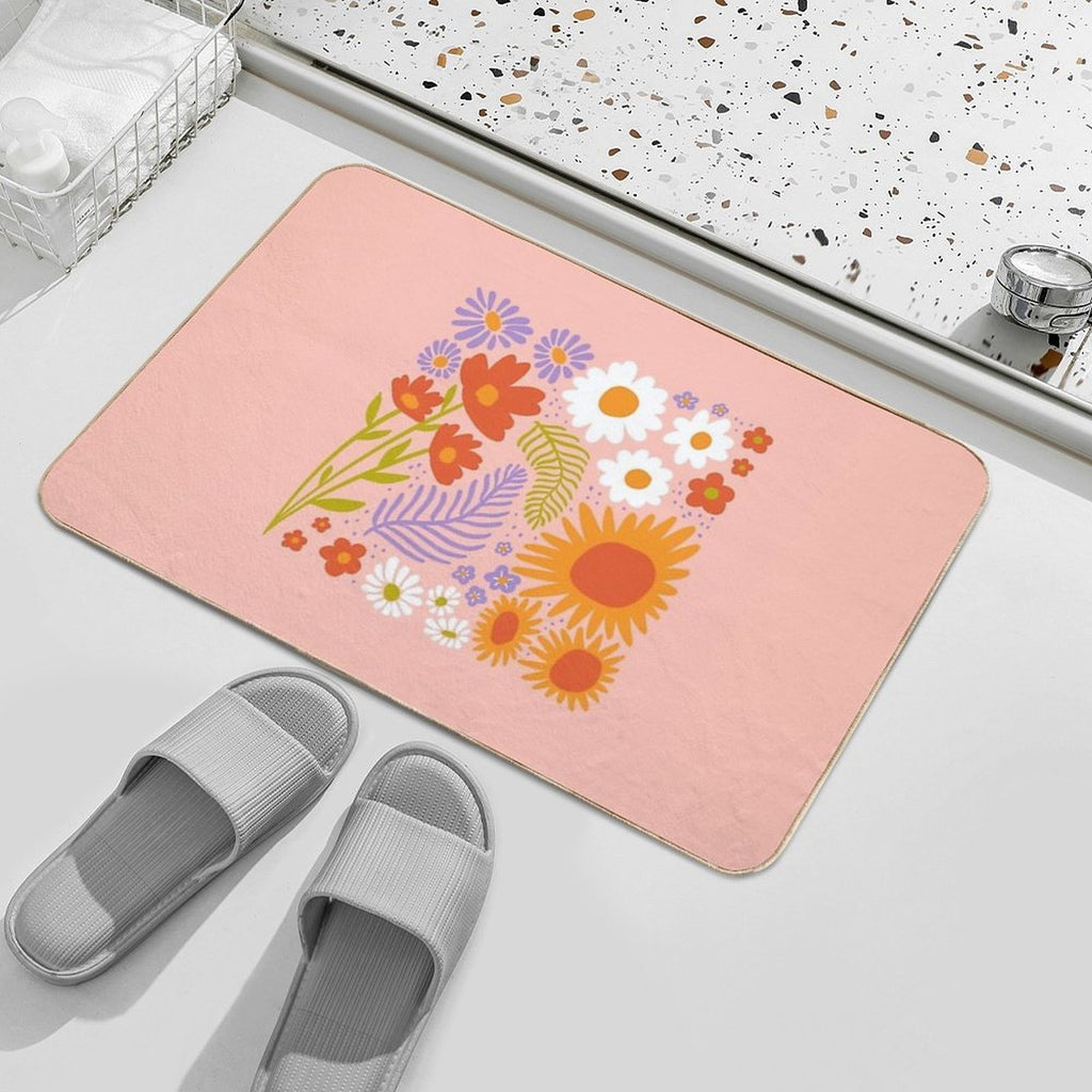 Retro Squared Flowers  Stain-Proof Bath Mat