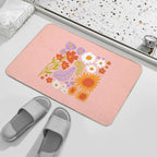 Retro Squared Flowers  Stain-Proof Bath Mat