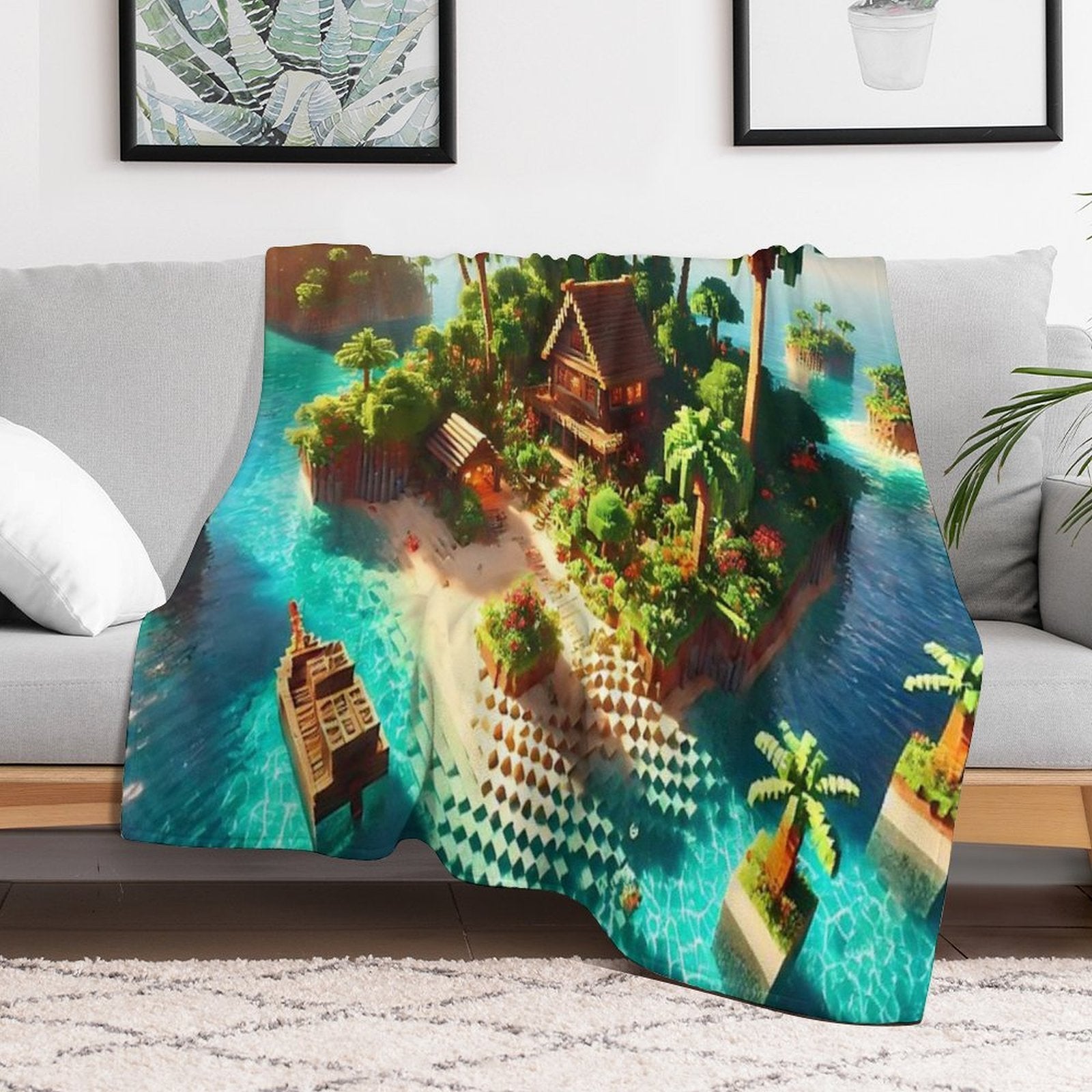 Minecraft Paradise Wrinkle-free Throw Blanket