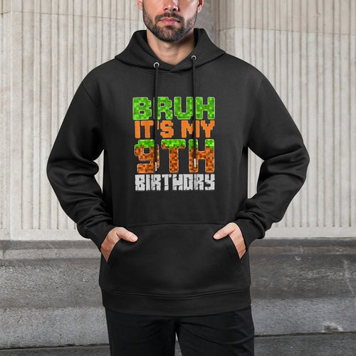 Birthday Boy Bruh It's My 9th Birthday Video Game Pixel Adjustable Hood Hoodie
