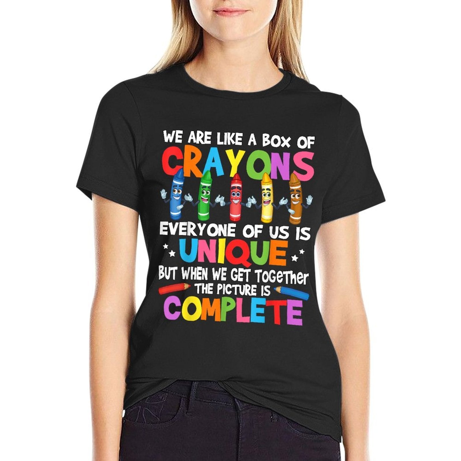 Funny Teacher We Are Like A Box of Crayons for Men Women Kids  Easy-care T-Shirt