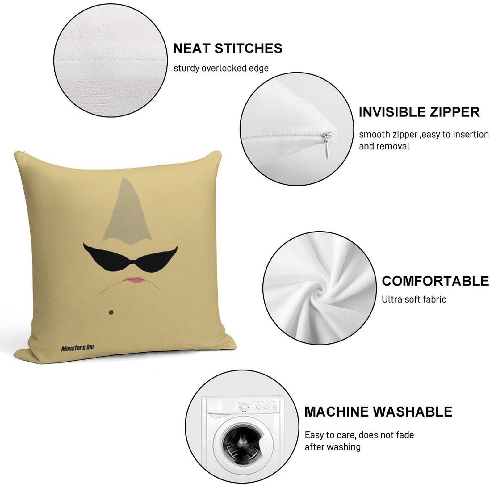 Monsters Inc Roz Minimalist Soft Fade-Resistant Throw Pillow