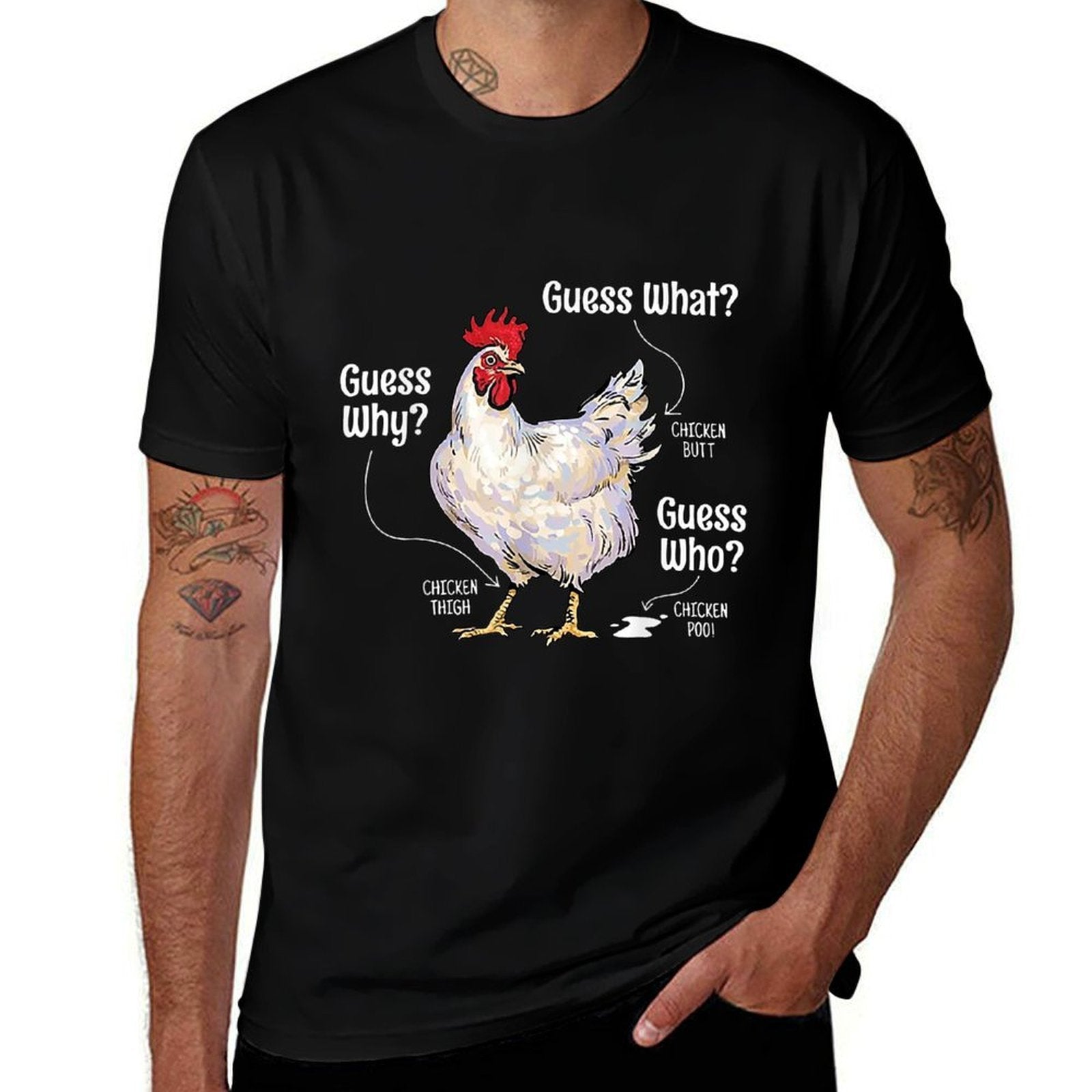 Funny Animal Farm Guess What Chicken Butt White Design  Easy-care T-Shirt