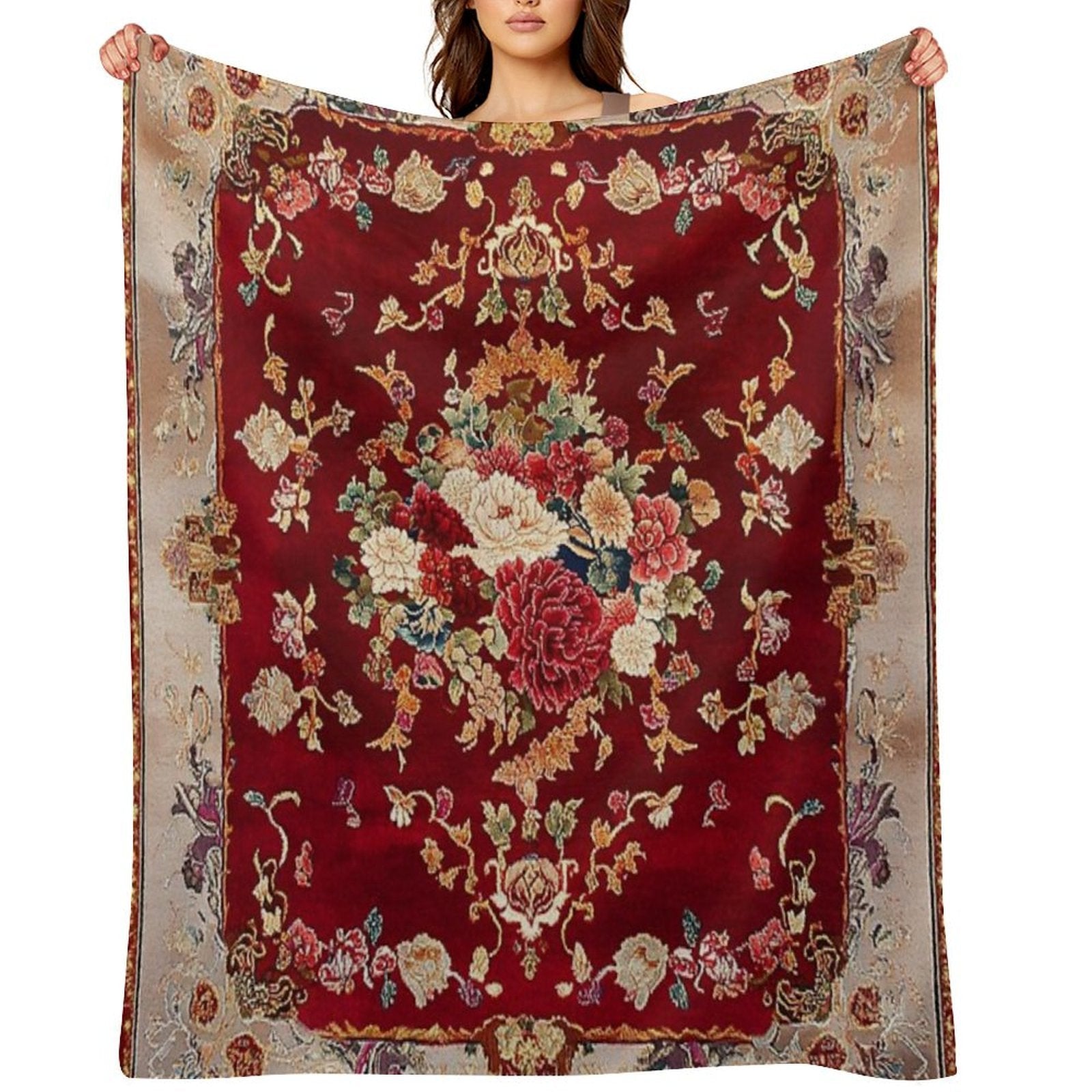 Ancient Emperor Chinese Floral Royal Carpet Multi-functional Throw Blanket