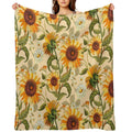Sunflowers 70s Vintage Golden Retro Pattern, Yellow And Orange Flowers Multi-functional Throw Blanket