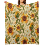 Sunflowers 70s Vintage Golden Retro Pattern, Yellow And Orange Flowers Multi-functional Throw Blanket