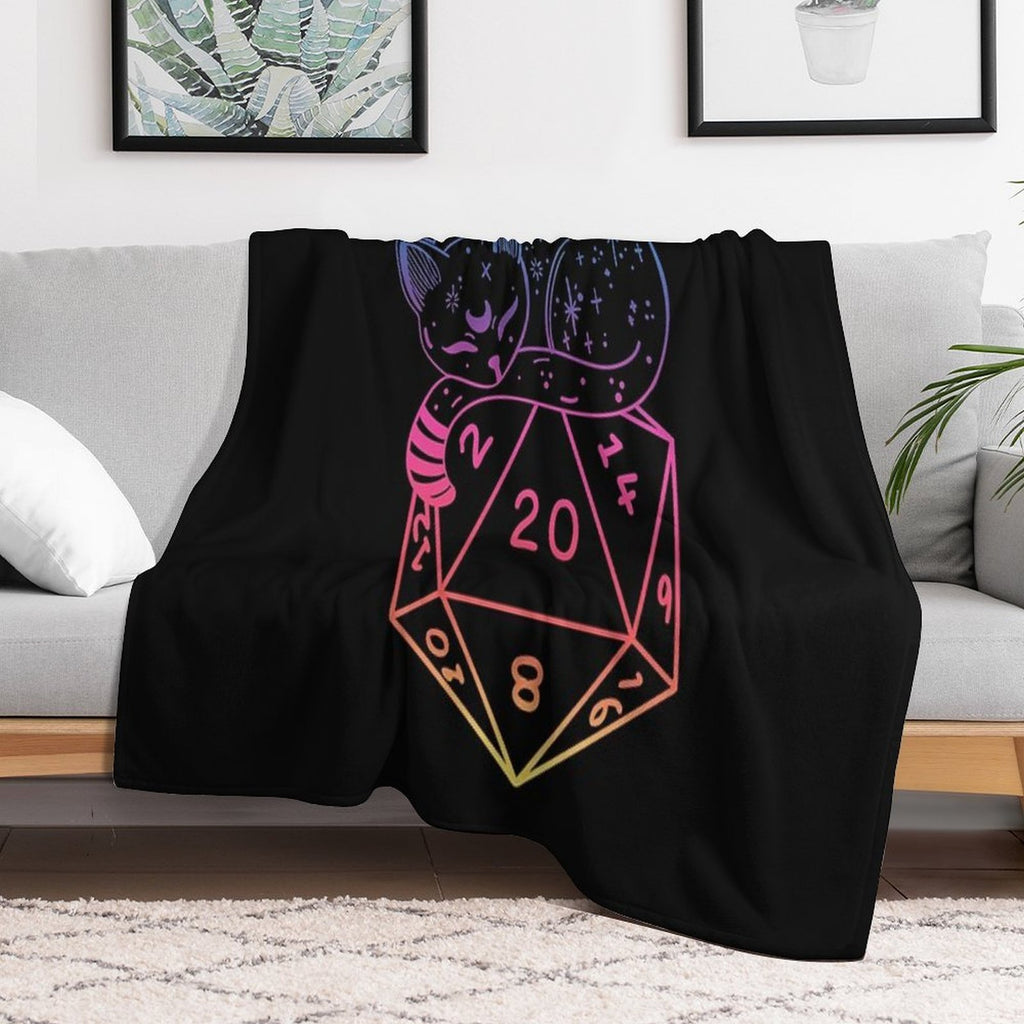 D20 CAT Rainbow Dnd Dice. Velvety-soft Throw Blanket